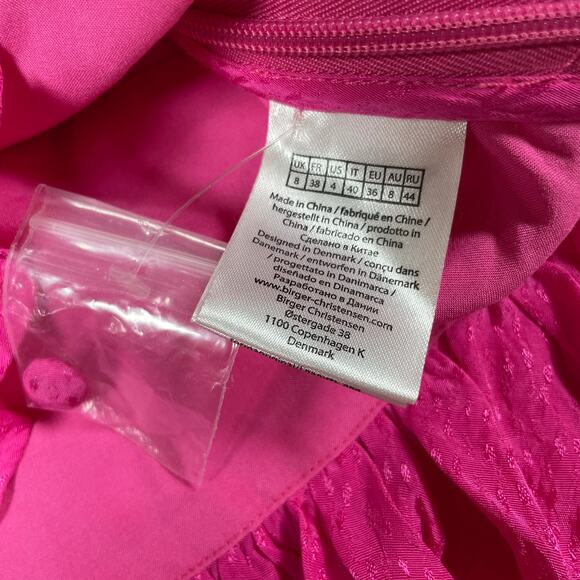 Rotate Birger Christensen NWT Tracy Peplum Top Size 4 Barbie Pink Ruched V-Neck - Picture 8 of 16